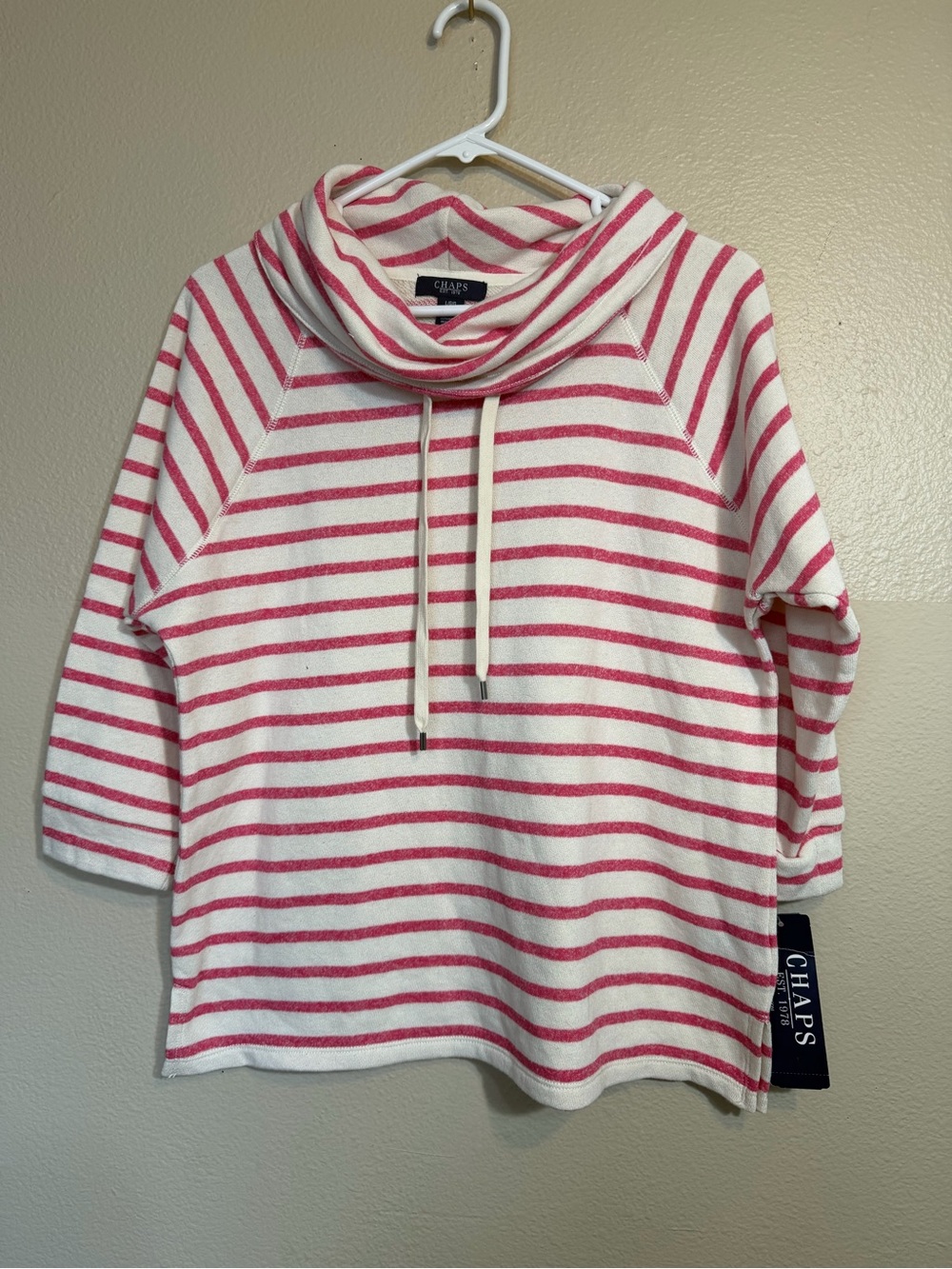 Chaps Women's Pink & White Striped Cowl Neck Sweater new large